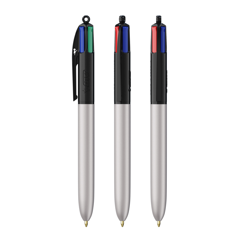 BIC® 4 Colours Glacé with Lanyard - Black - Glacée argenté