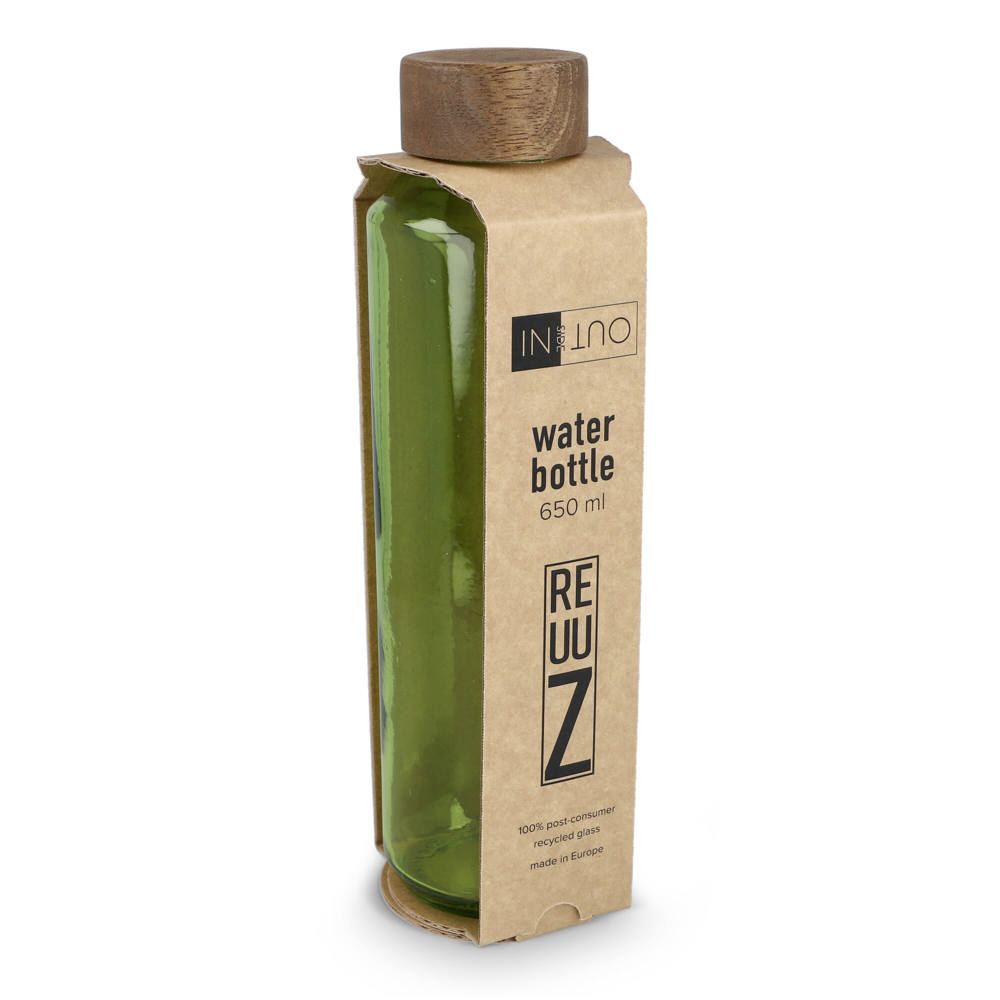 Bouteille d'eau en verre recyclé InSideOut ReuuZ avec bouchon en bois 650 ml