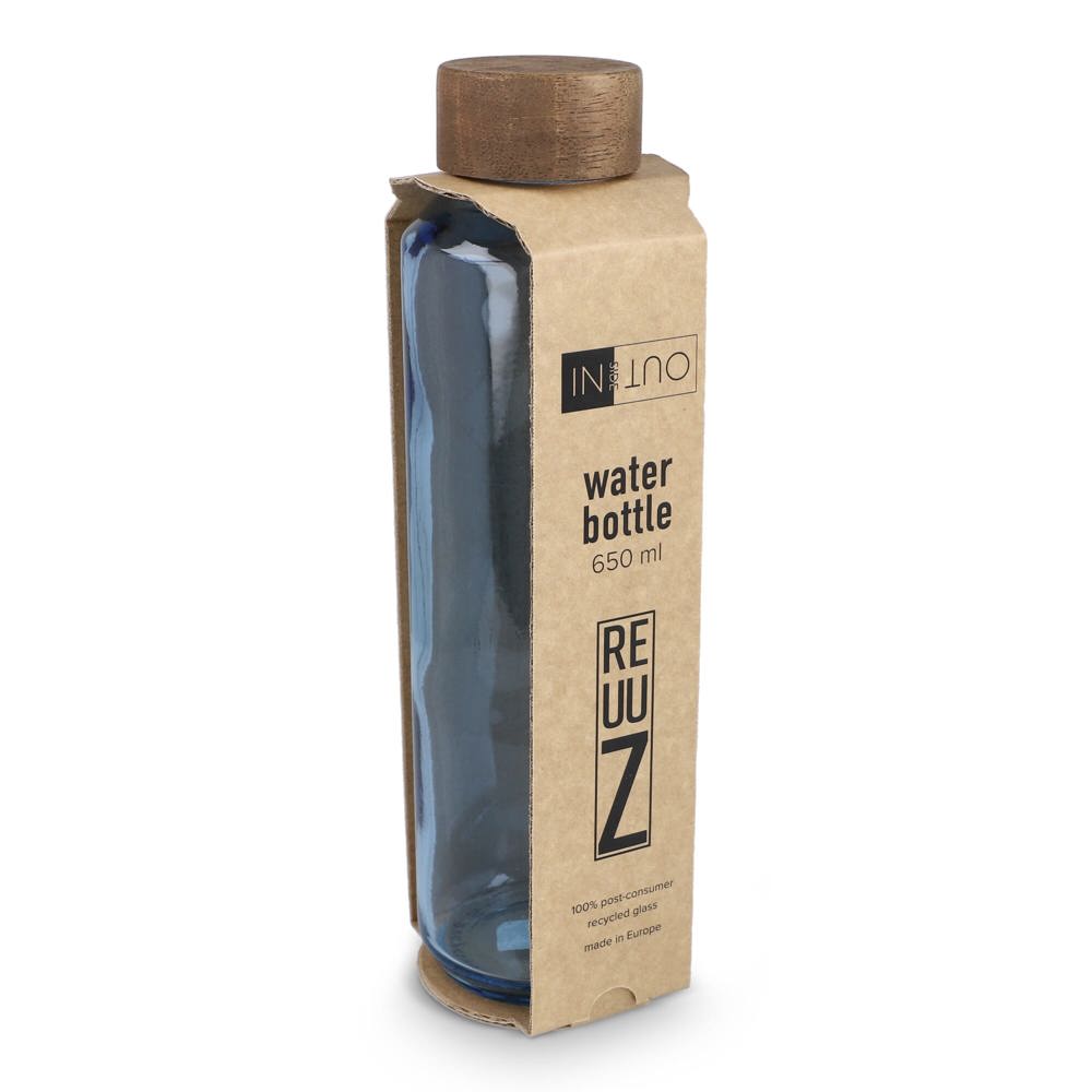 Bouteille d'eau en verre recyclé InSideOut ReuuZ avec bouchon en bois 650 ml