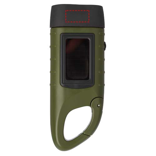 Lampe de poche dynamo solaire Helios en plastique recyclé avec mousqueton