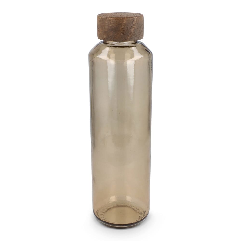 Bouteille d'eau en verre recyclé InSideOut ReuuZ avec bouchon en bois 650 ml - Transparent / Marron