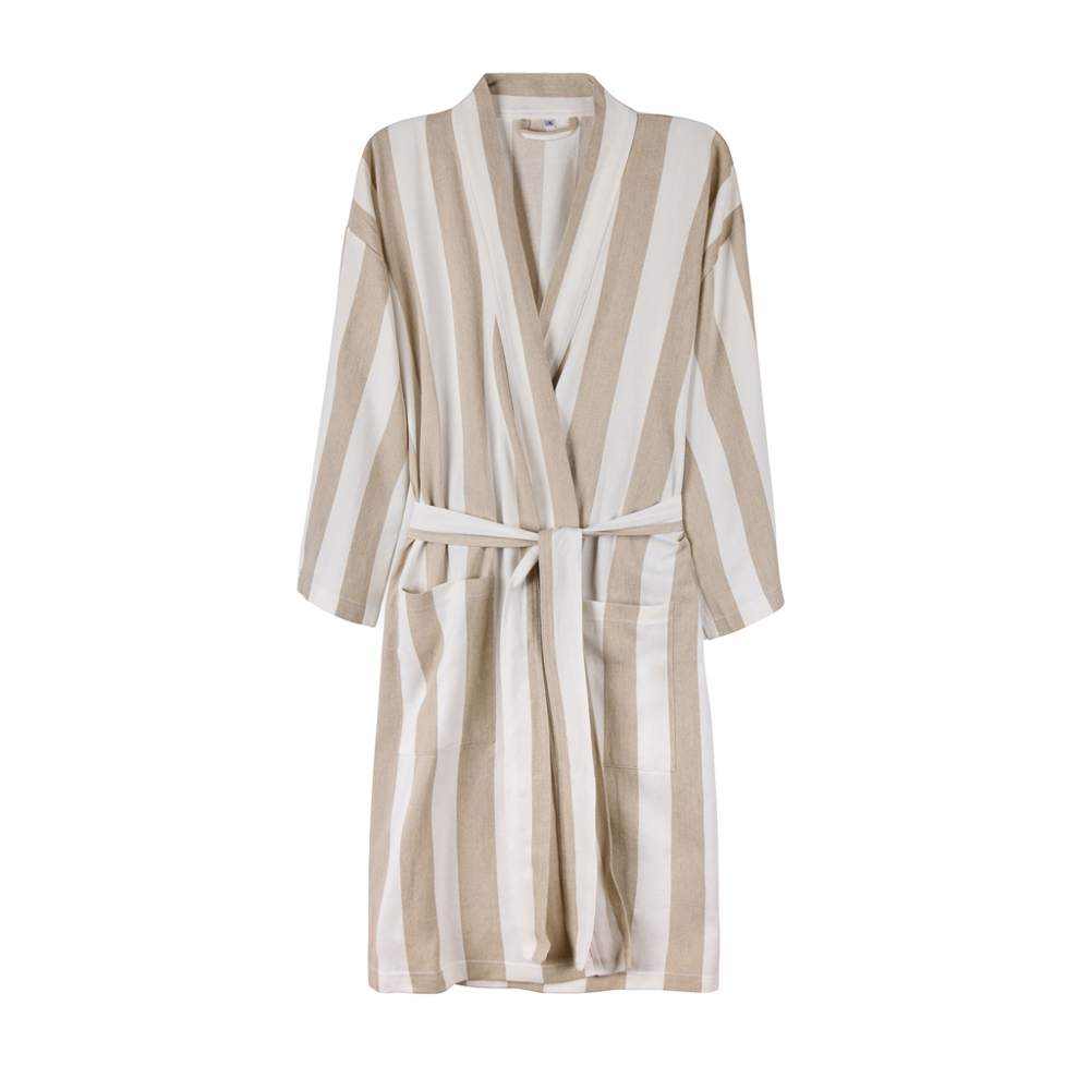 VINGA Ornos GRS katoenen hamam badjas S/M - beige, wit (± PMS 13-0401 TPG/ ± PMS White)