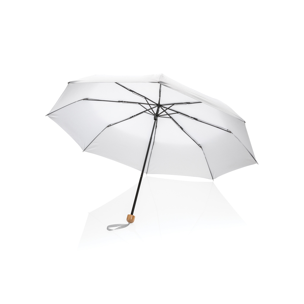 20.5" Impact AWARE™ RPET 190T pongee bamboe miniparaplu - wit (± PMS White)