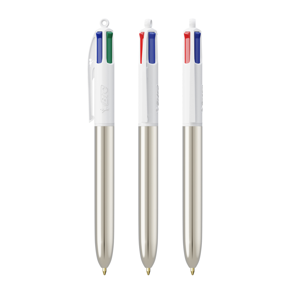 BIC® 4 Couleurs Shine bille - Blanc/Argent Metallique
