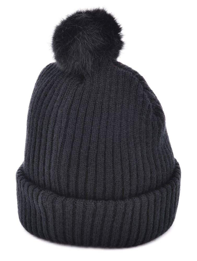 Beanie en tricot noir avec pompon