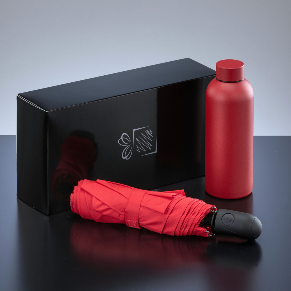 Active Set: thermische waterfles 500 ml & automatische paraplu - Rood