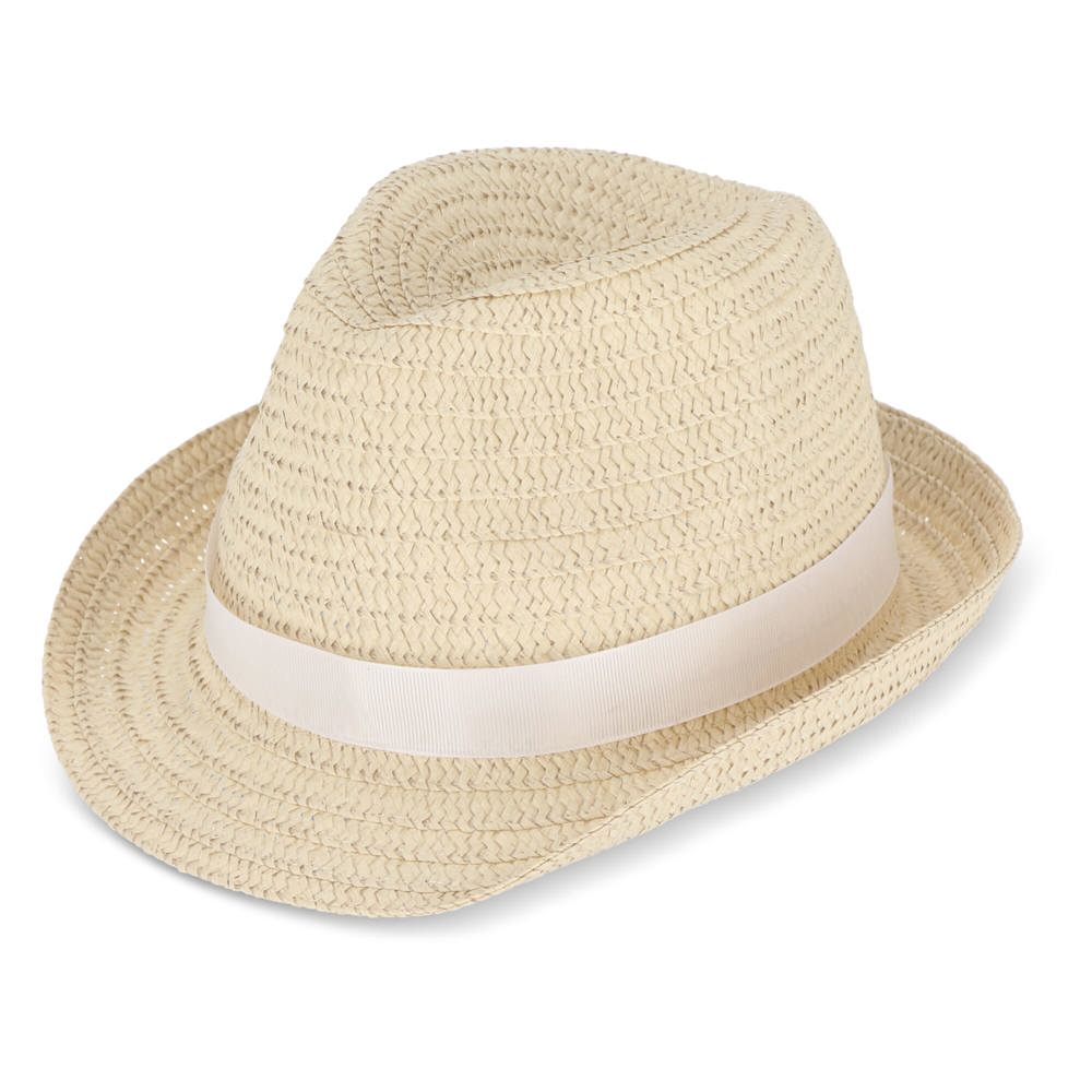 Chapeau de paille végétal avec bande colorée - Blanc