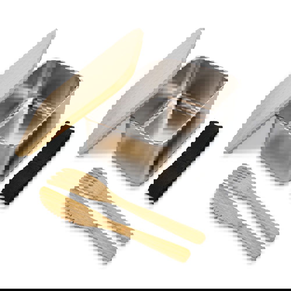 Boîte à lunch en acier inoxydable avec couvercle en bambou